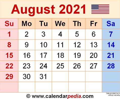 august 2021 calendar with holidays.